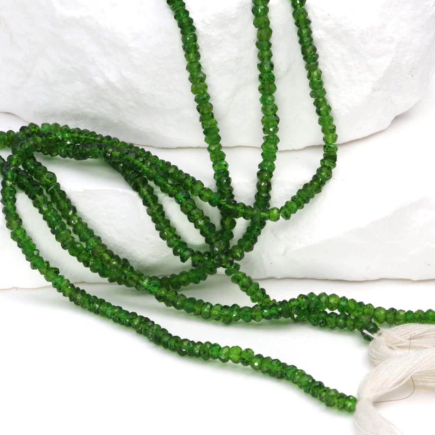 Green Chrome Diopside 3mm Hand Faceted Rondelles Bead Strand