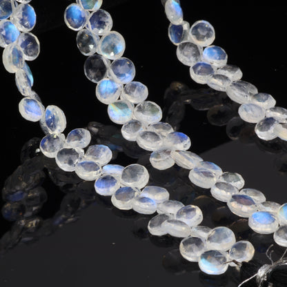 AAA Blue Rainbow Moonstone 6mm Faceted Heart Shaped Briolettes Bead Strand