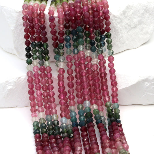 Watermelon Tourmaline 3.5mm Faceted Rounds Bead Strand