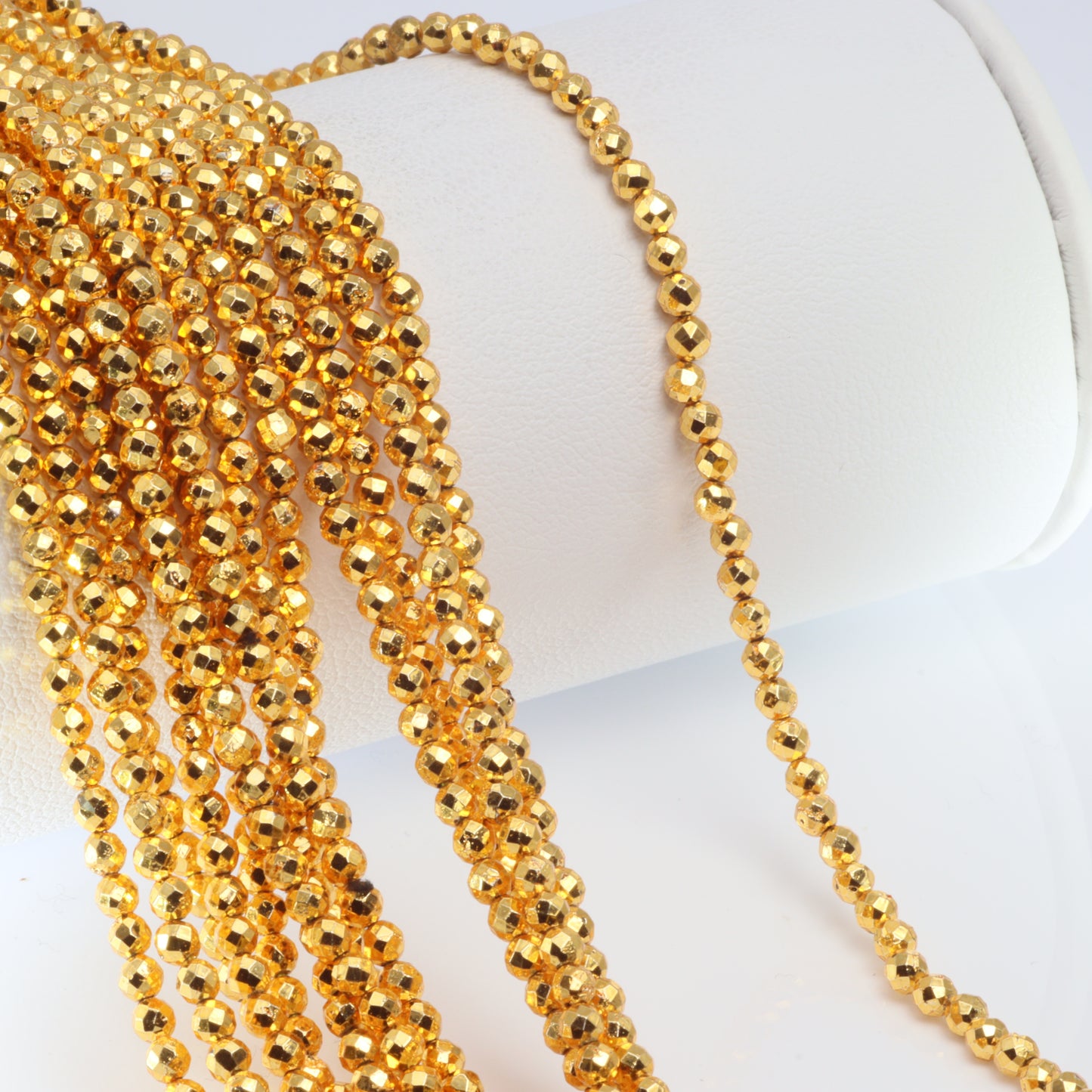 Gold Plated Pyrite 2.5mm Faceted Rounds Bead Strand