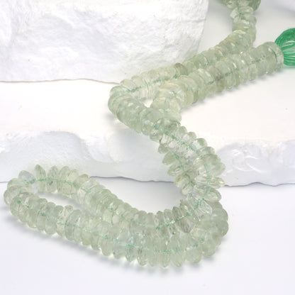 Green Amethyst 9mm German Cut Faceted Rondelles Bead Strand