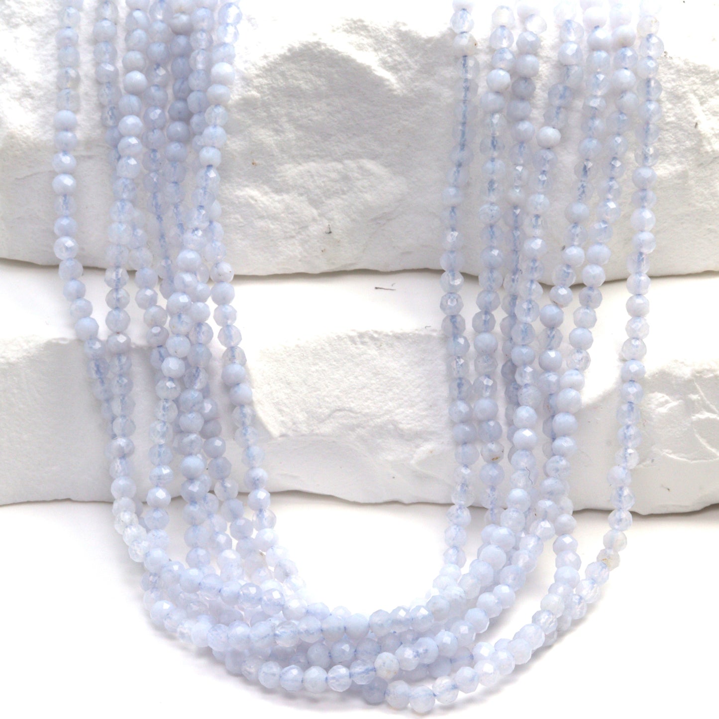 Natural Blue Chalcedony 2mm Faceted Rounds Bead Strand