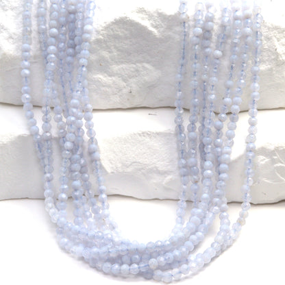 Natural Blue Chalcedony 2mm Faceted Rounds Bead Strand