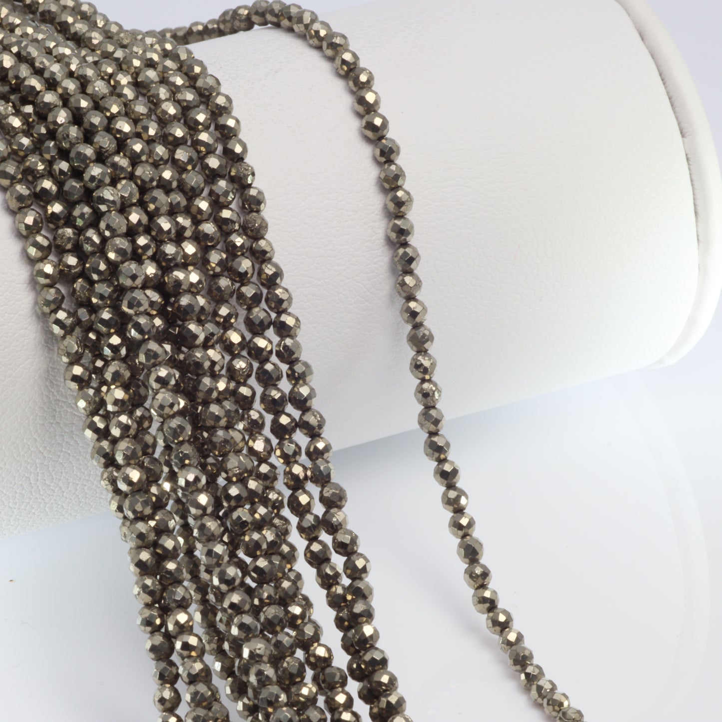 Natural Pyrite 2.5mm Faceted Rounds Bead Strand