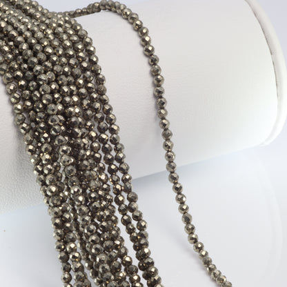 Natural Pyrite 2.5mm Faceted Rounds Bead Strand