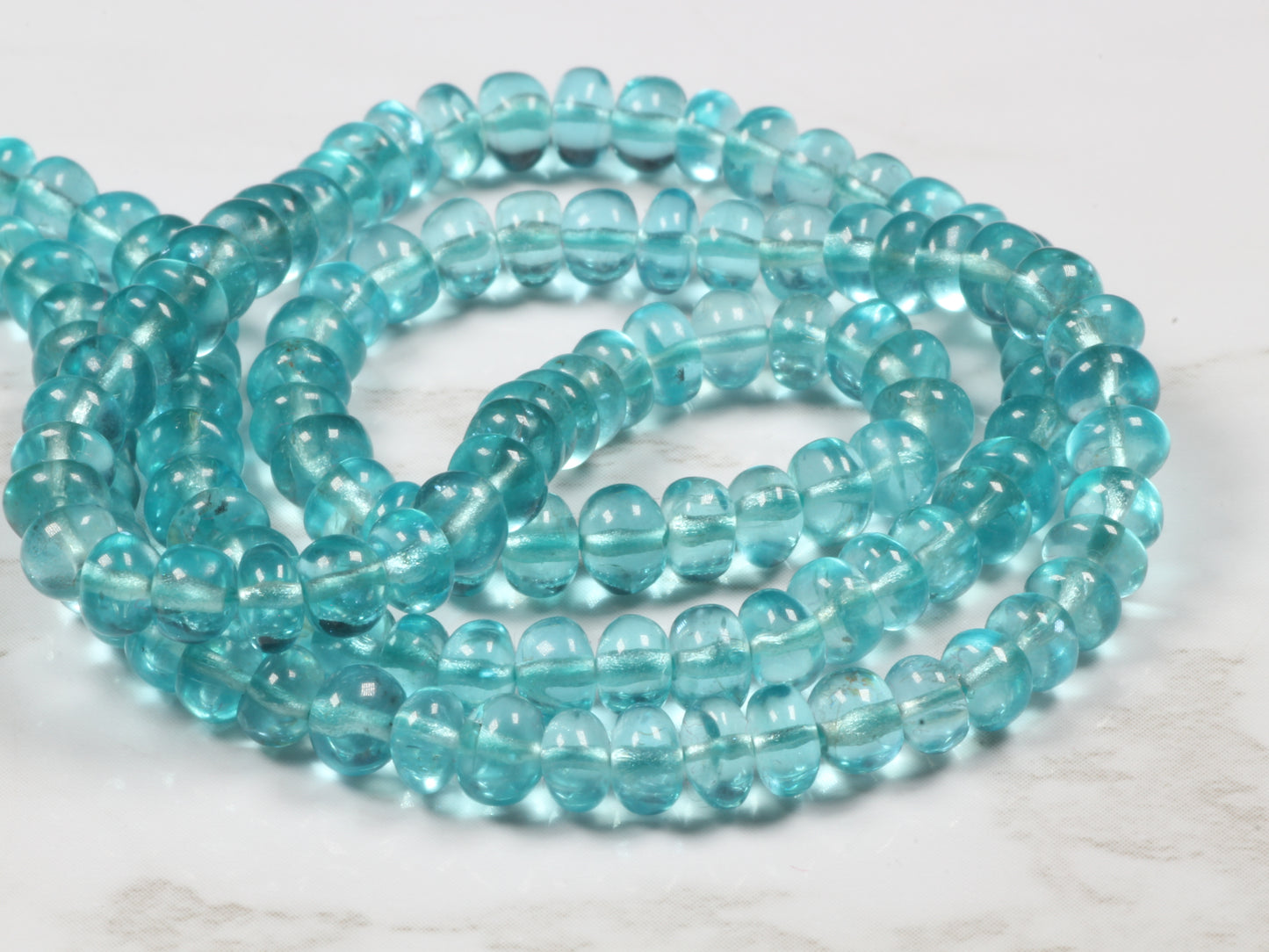 Sea Blue Apatite 4.5mm Smooth Rondelles Bead Strand