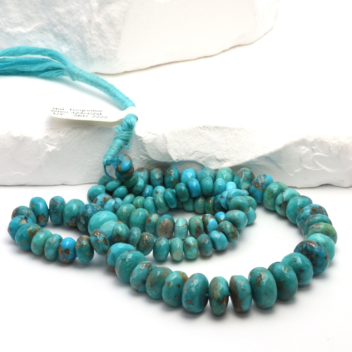 Natural Blue and Black Turquoise 6mm Faceted Rondelles
