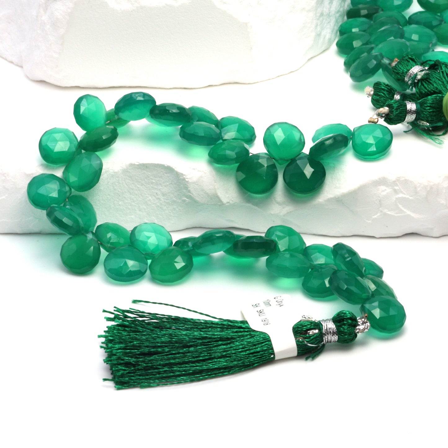 Green Onyx 10mm Faceted Heart Shaped Briolettes