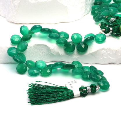 Green Onyx 10mm Faceted Heart Shaped Briolettes