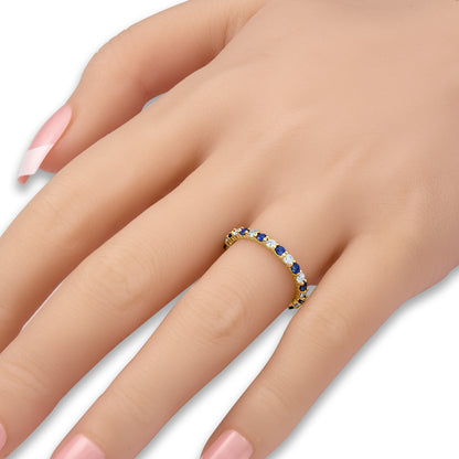 18k Yellow Gold White Diamond and Blue Sapphire Shared Prong ring, alternate view 6