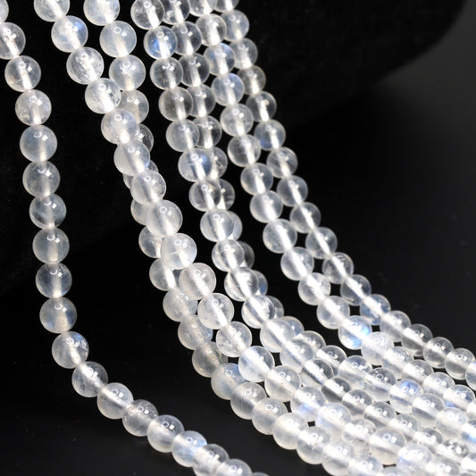 Blue Rainbow Moonstone 4mm Smooth Rounds Bead Strand