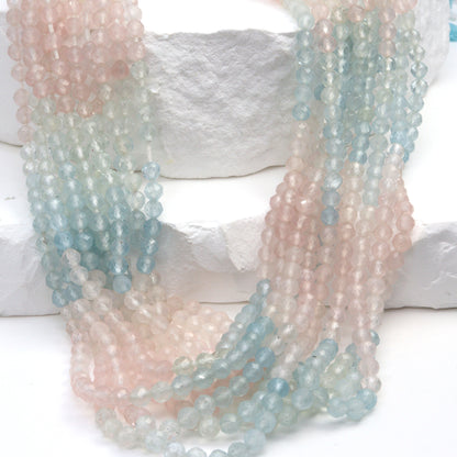Ombre Aquamarine and Morganite 3mm Faceted Rounds