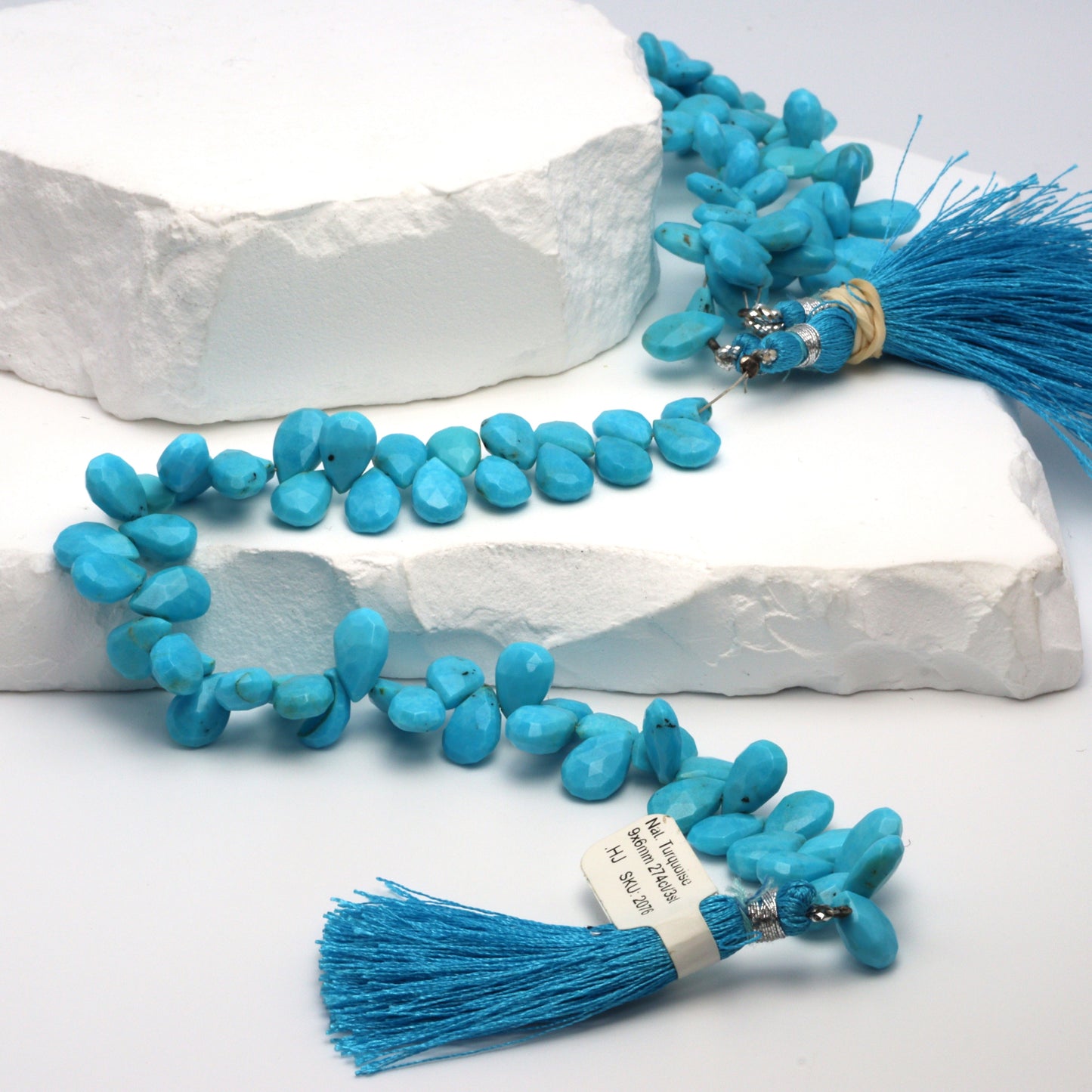 Natural Blue Turquoise 9x6mm Faceted Pear Shaped Briolettes