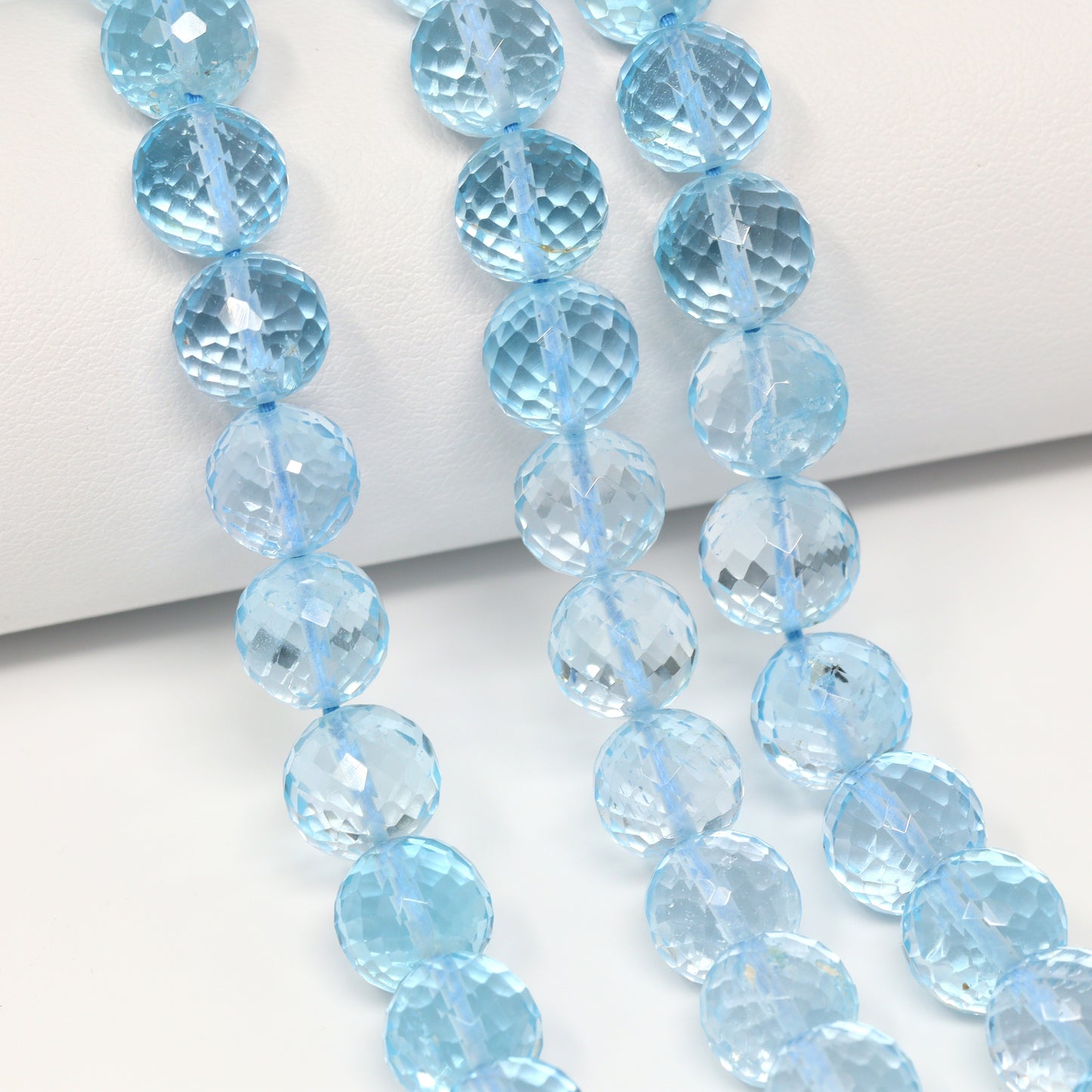 Sky Blue Topaz 9.5mm Faceted Rounds Bead Strand