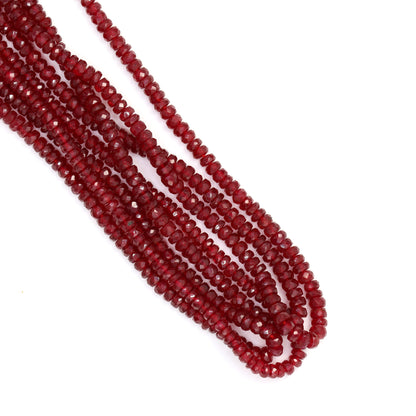Red Ruby 3mm Hand Faceted Rondelles Bead Strand
