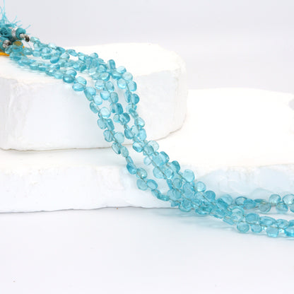 Sea Blue Apatite 4mm Smooth Heart Shaped Briolettes