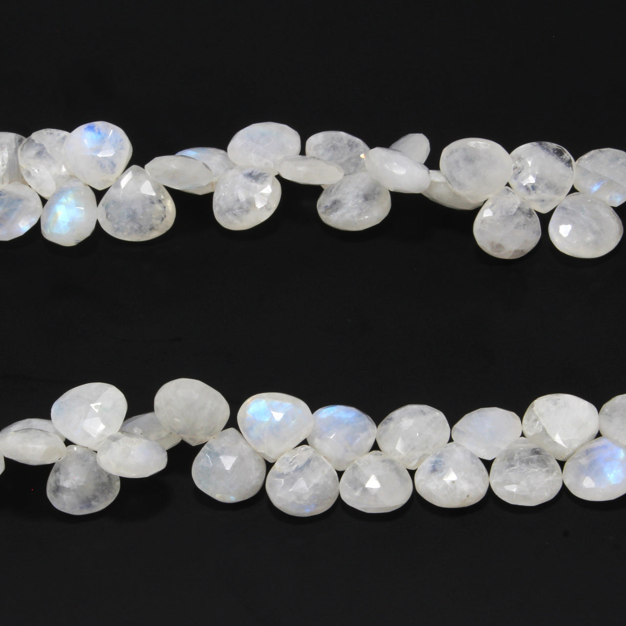 Blue Rainbow Moonstone 10mm Faceted Heart Shaped Briolettes