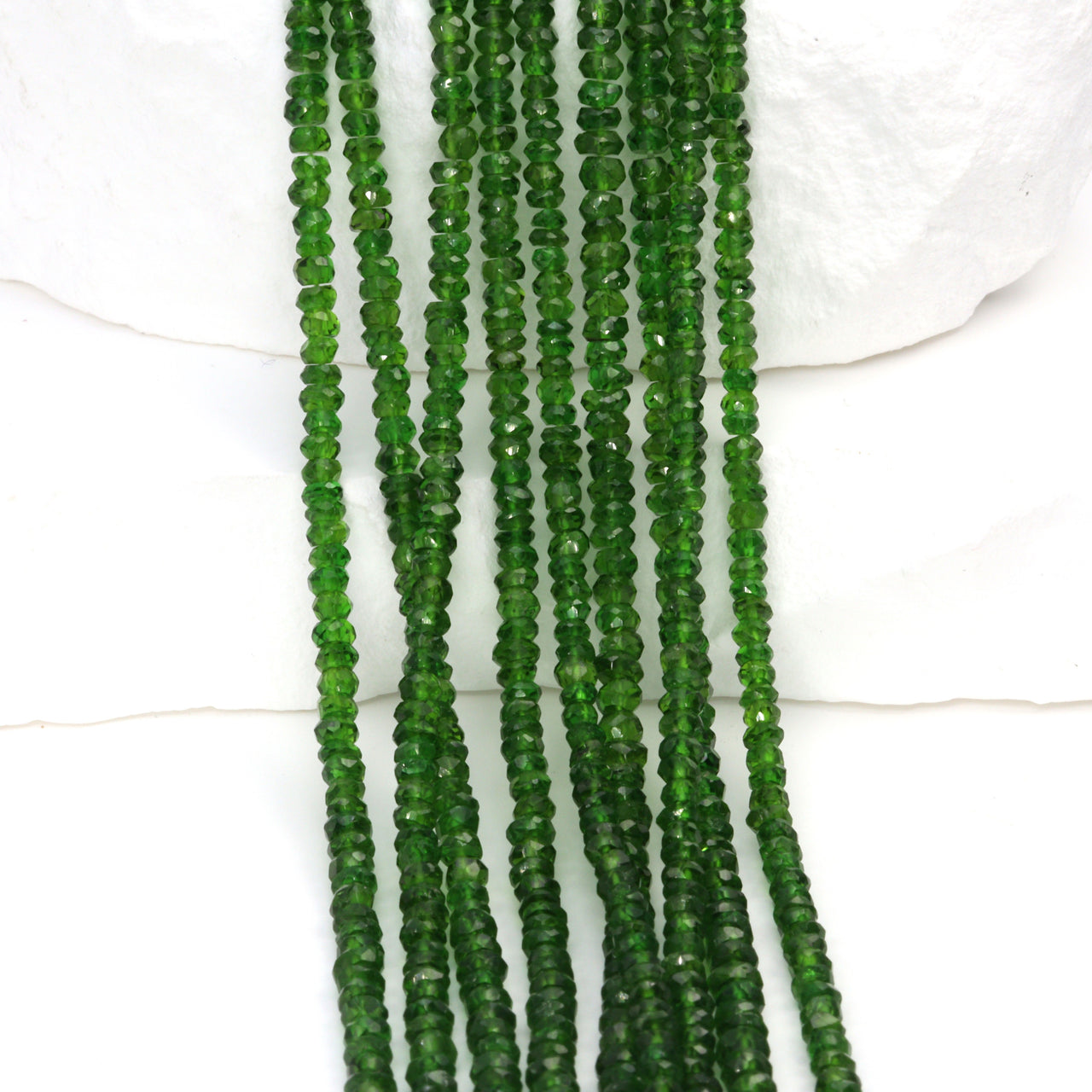 Green Chrome Diopside 3mm Hand Faceted Rondelles Bead Strand