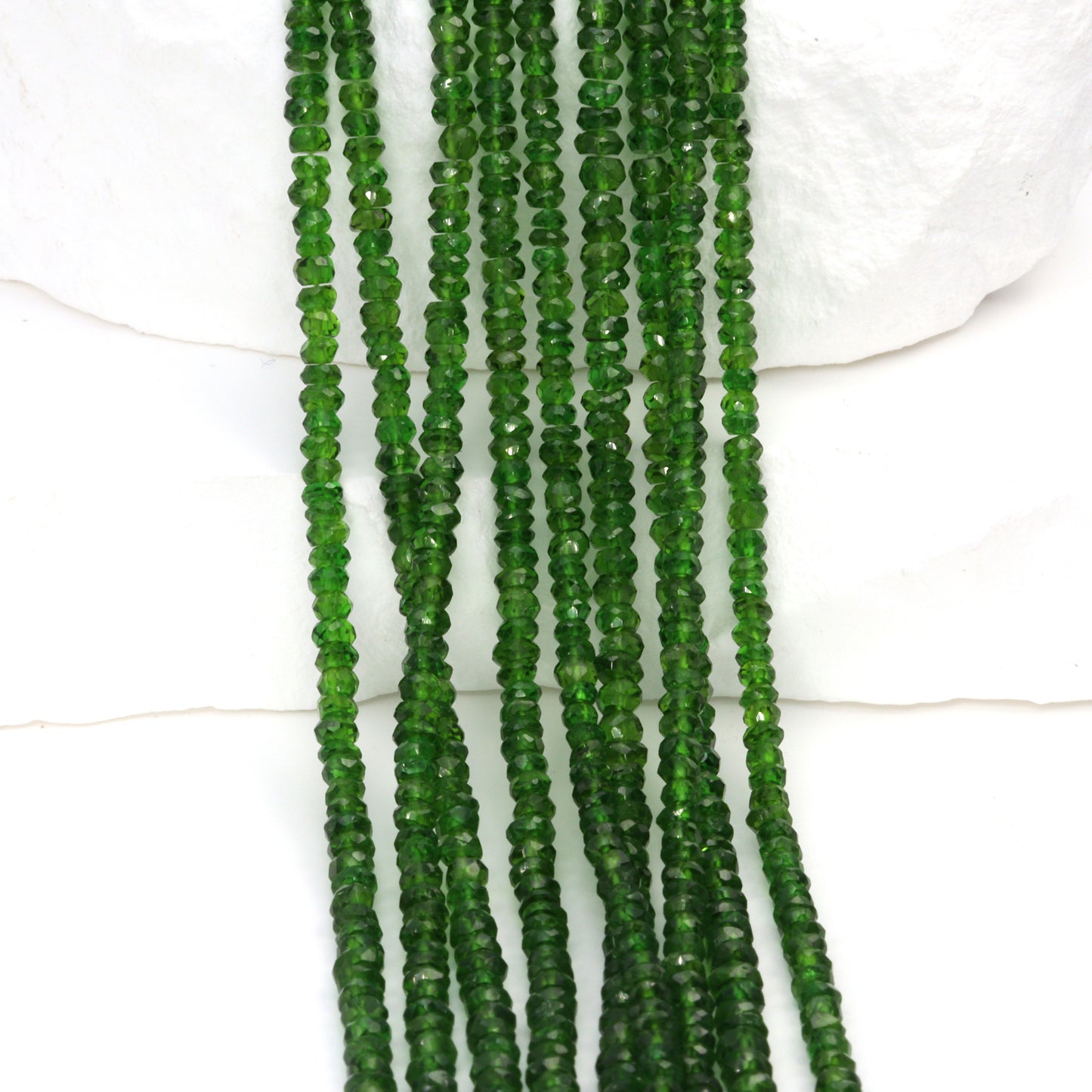 Green Chrome Diopside 3mm Hand Faceted Rondelles Bead Strand