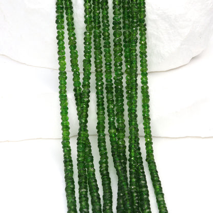 Green Chrome Diopside 3mm Hand Faceted Rondelles Bead Strand