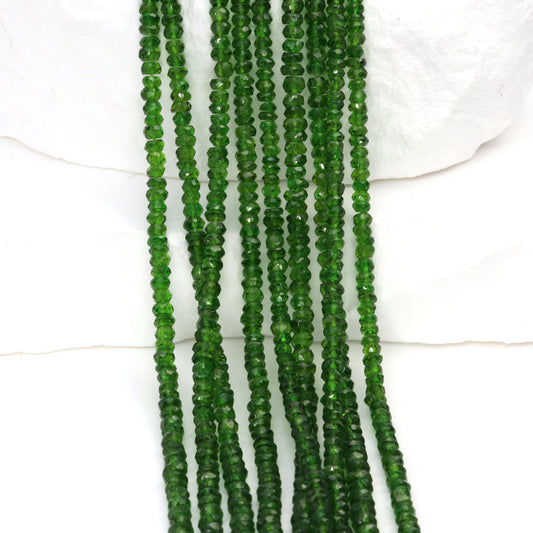 Green Chrome Diopside 3mm Hand Faceted Rondelles Bead Strand
