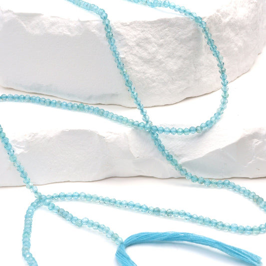 Sea Blue Apatite 2mm Faceted Rounds Bead Strand