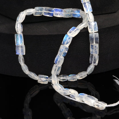 AA Blue Rainbow Moonstone 7x6mm Faceted Cushions Bead Strand