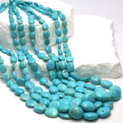 AAA Light Blue Turquoise 7x5mm - 12x10mm Smooth Ovals Bead Strand