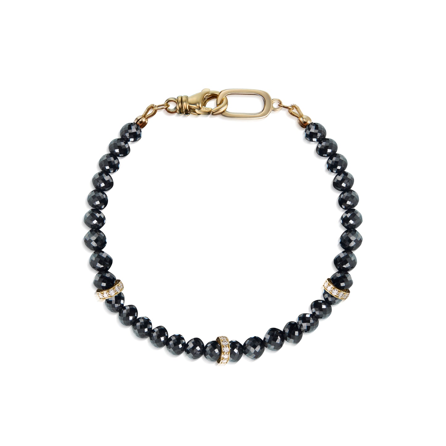18k Black Diamond and Gold and Diamond Bead Bracelet