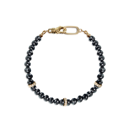 18k Black Diamond and Gold and Diamond Bead Bracelet