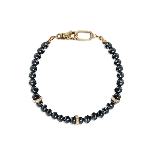 18k Black Diamond and Gold and Diamond Bead Bracelet