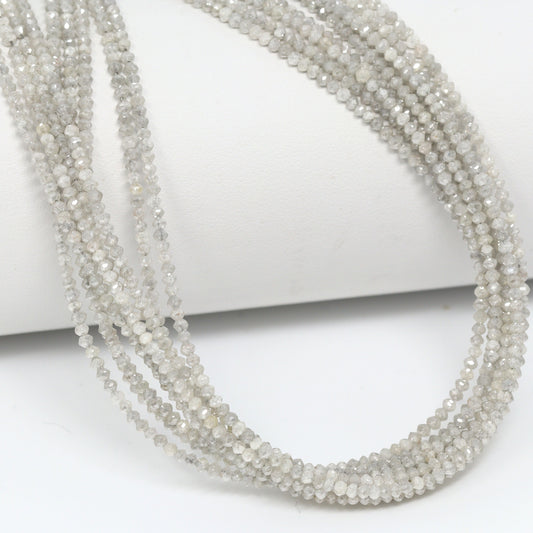 Gray Diamond 2mm Hand Faceted Rondelles Bead Strand