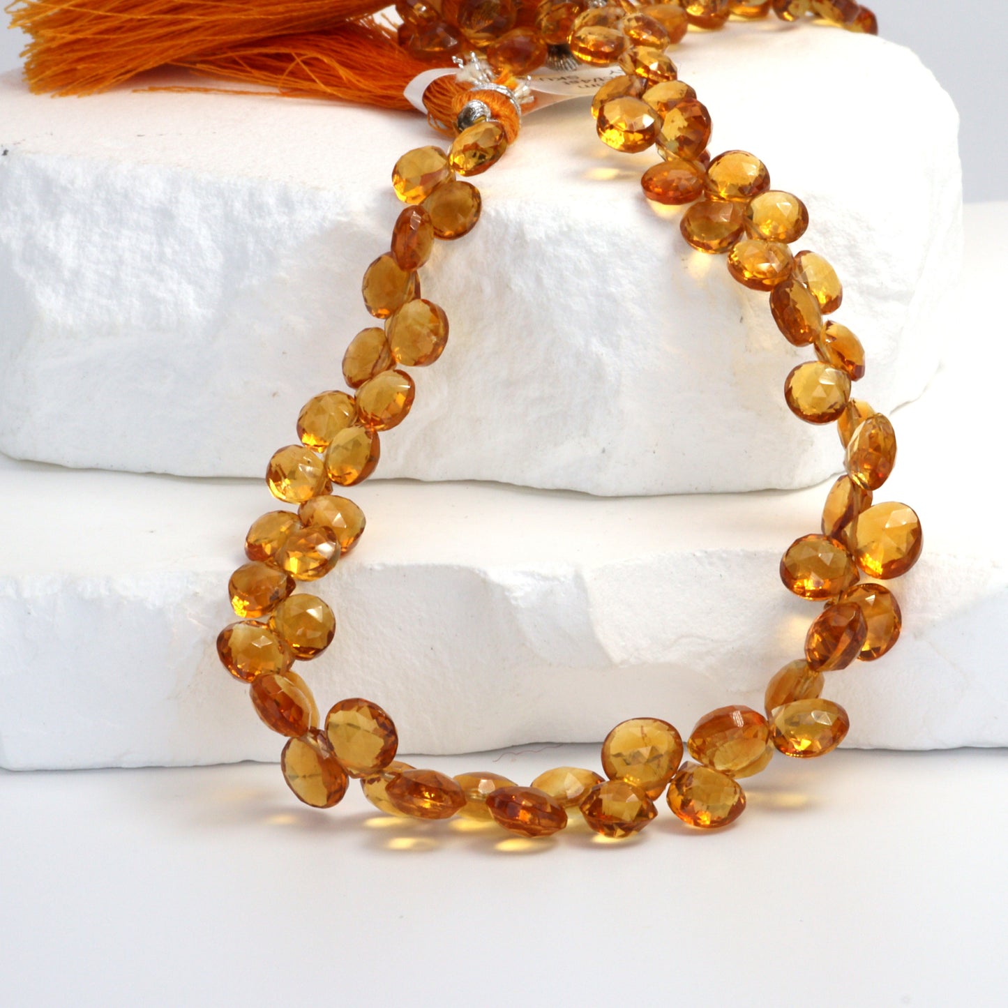 Orange Madeira Citrine 6mm Faceted Heart Shaped Briolettes