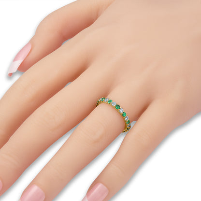 18k Yellow Gold White Diamond and Emerald Shared Prong ring, alternate view 6