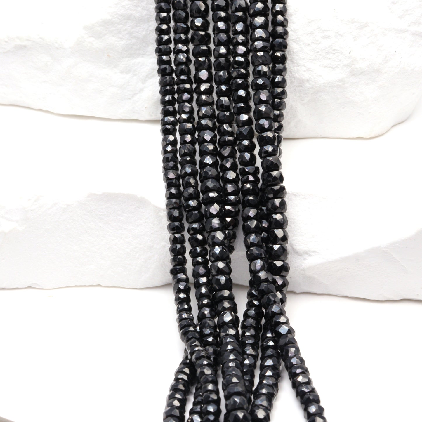 Black Cubic Zirconia 3mm Hand Faceted Rondelles Bead Strand