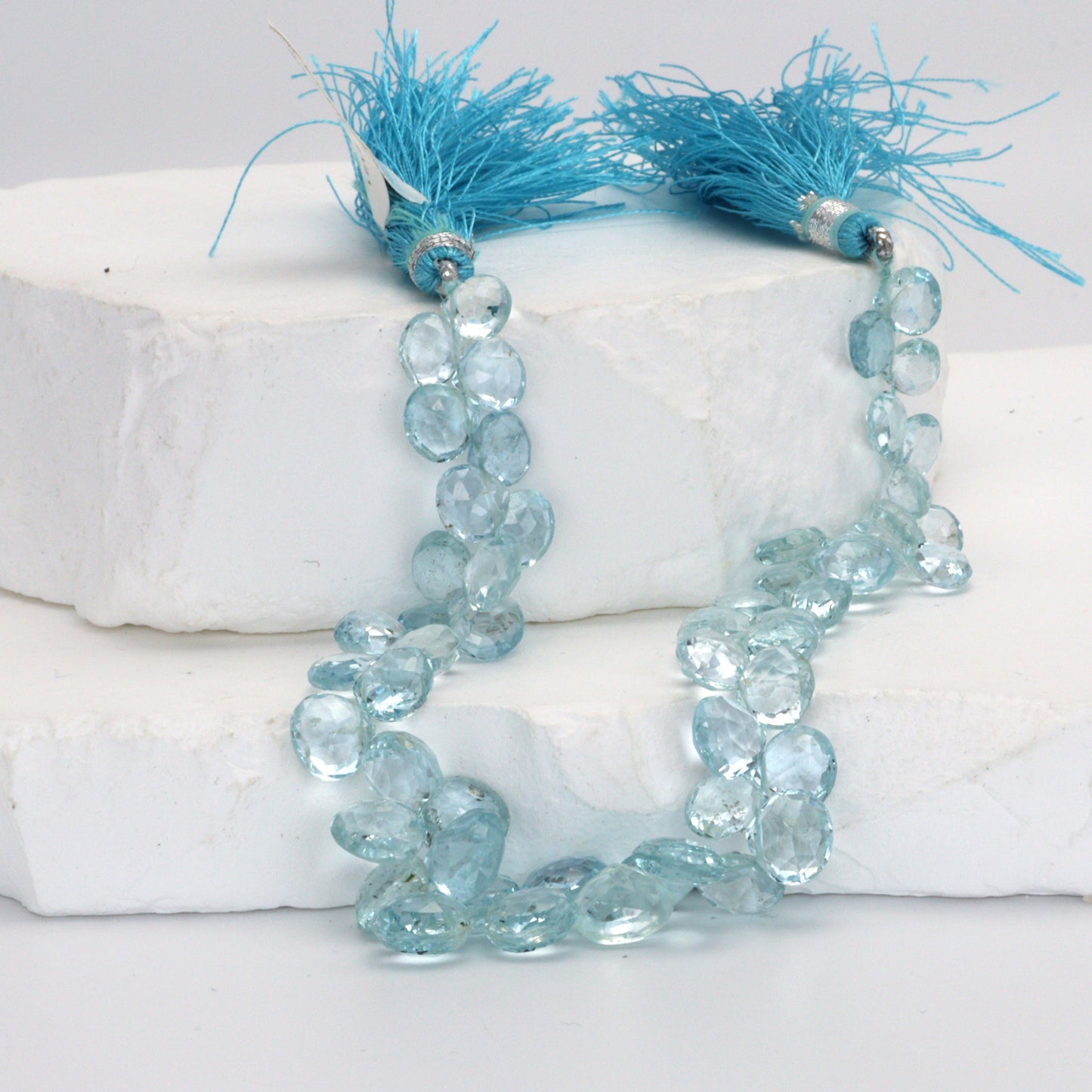 Blue Aquamarine 7mm Faceted Heart Shaped Briolettes
