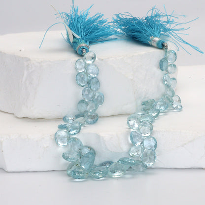 Blue Aquamarine 7mm Faceted Heart Shaped Briolettes