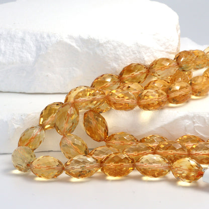 Yellow Citrine 14x10mm Faceted Drums Bead Strand