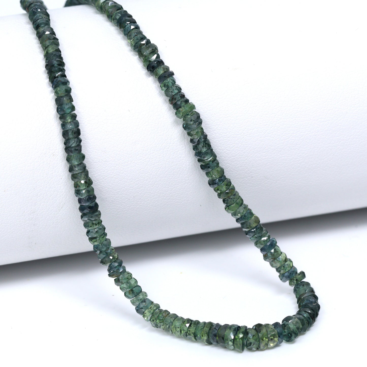 Forest Green Sapphire 3mm – 4.5mm Hand Faceted Tires Bead Strand