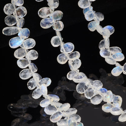 AA Blue Rainbow Moonstone 7x5mm Faceted Pear Shaped Briolettes Bead Strand