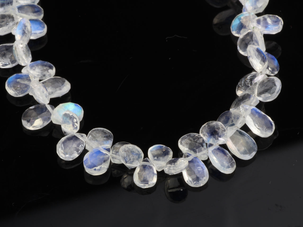 AAA Blue Rainbow Moonstone 6x4mm Faceted Pear Shaped Briolettes Bead Strand