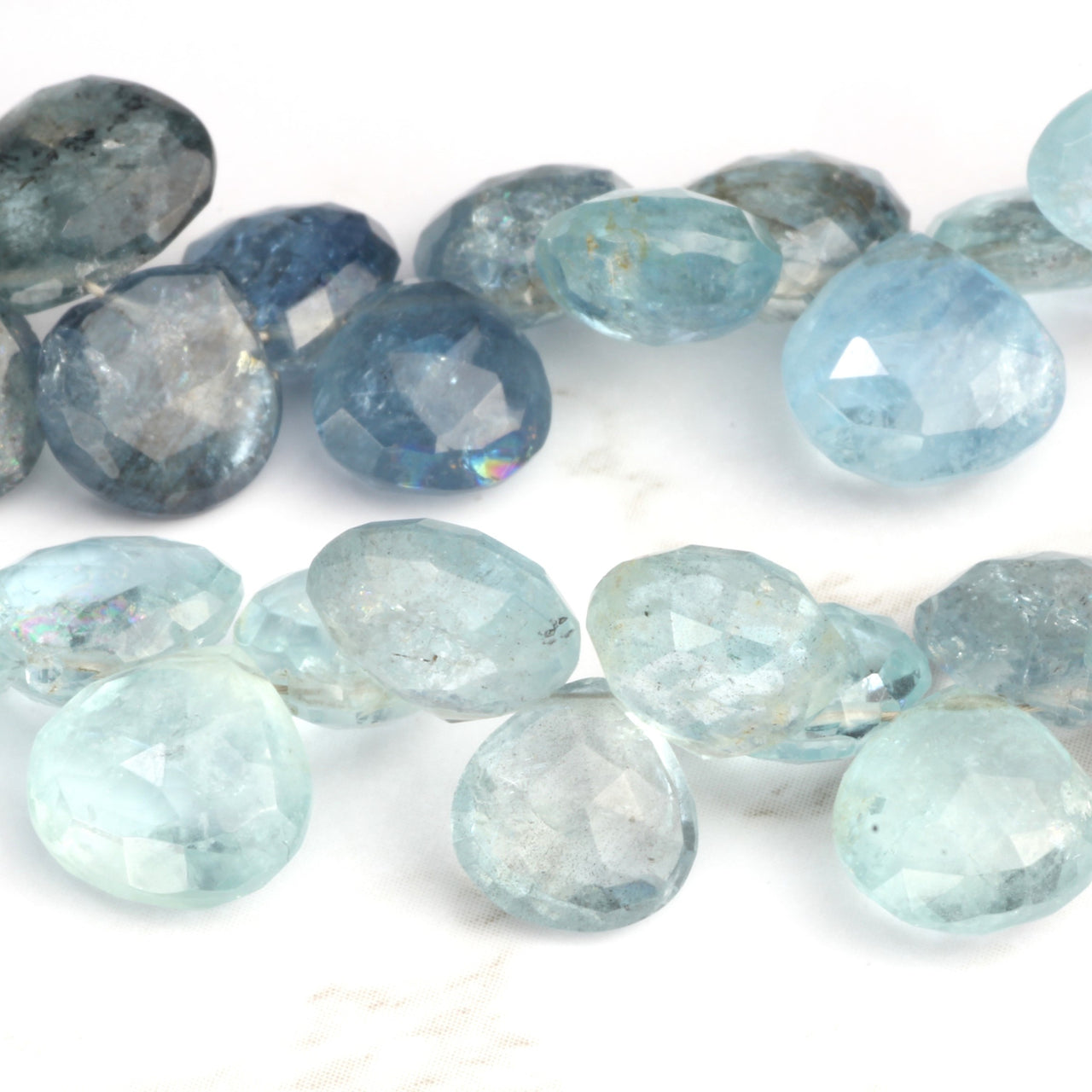 Blue Moss Aquamarine 9mm Faceted Heart Shaped Briolettes