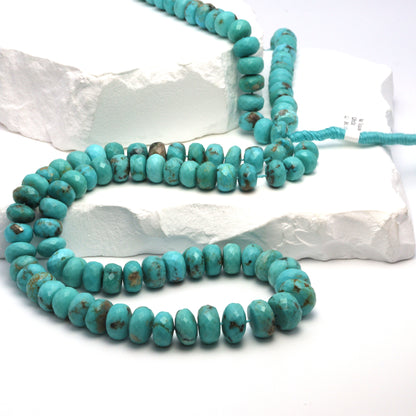 Natural Light Blue Turquoise 9mm - 11mm Faceted Rondelles Bead Strand