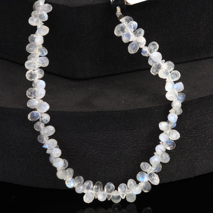 Blue Rainbow Moonstone 6x4mm Faceted Teardrop Briolettes Bead Strand