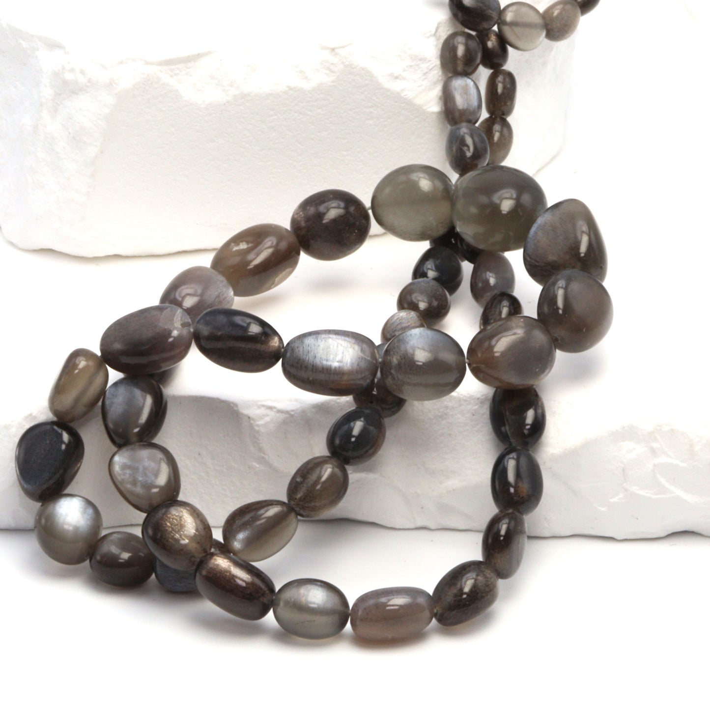 Gold Shine Gray Moonstone 6x4mm Smooth Nuggets
