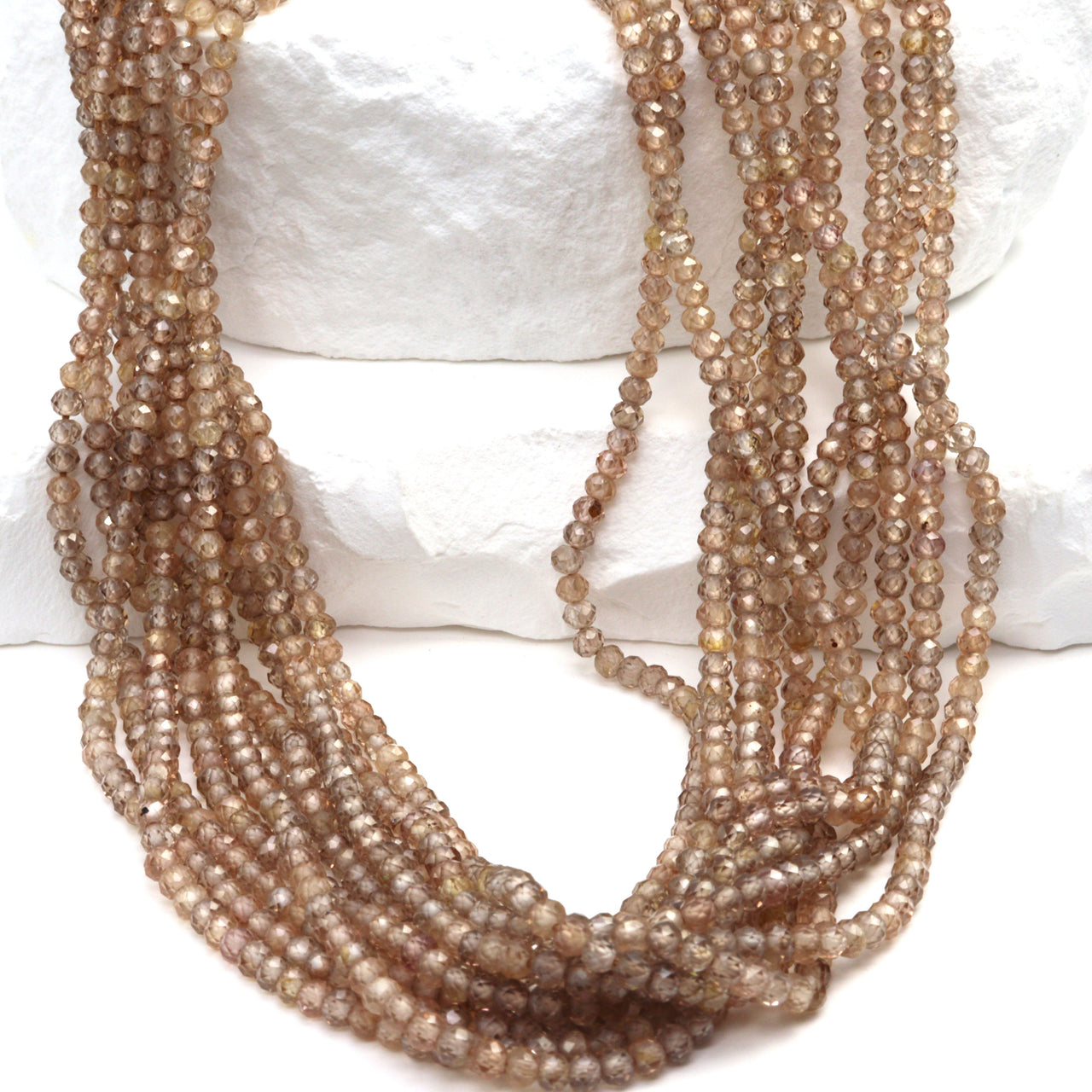 Natural Brown Zircon 2.5mm Faceted Rounds Bead Strand