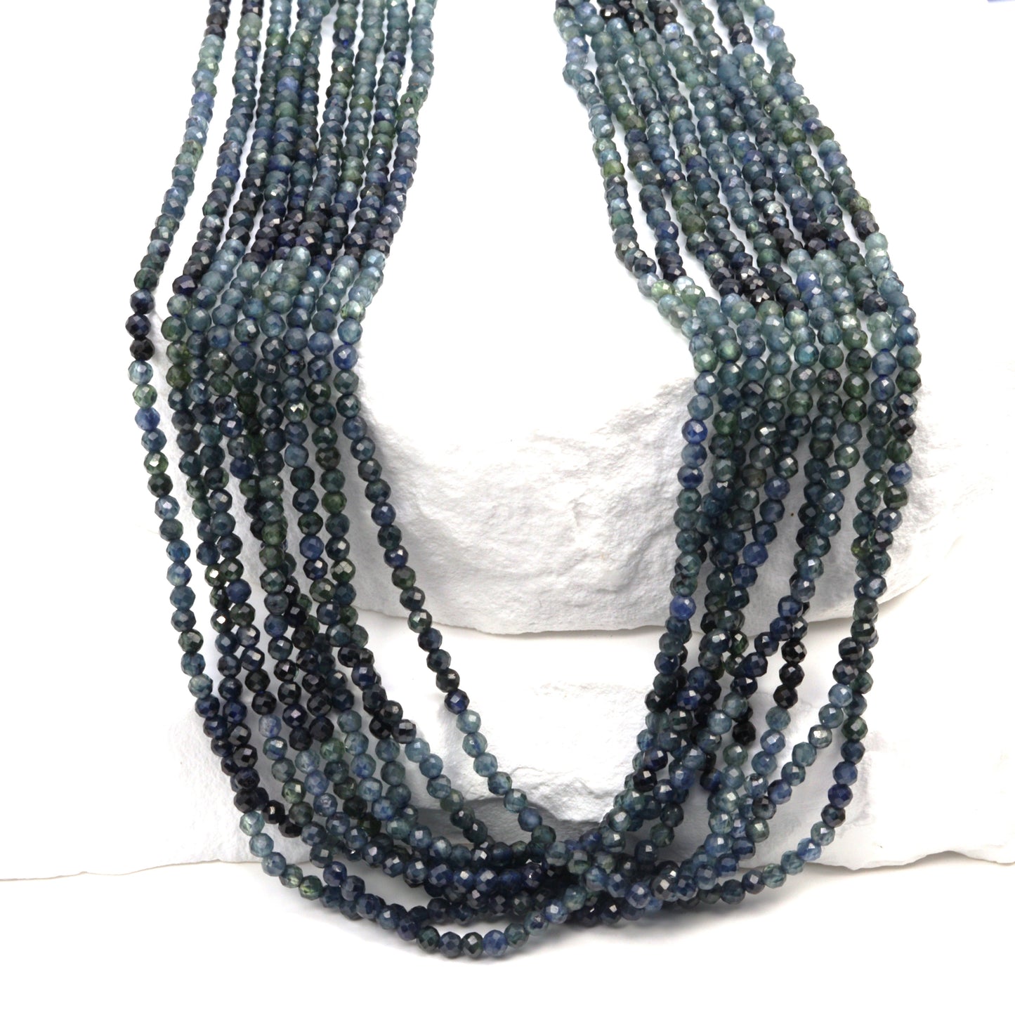 Ombre Blue Sapphire 2mm Faceted Rounds Bead Strand
