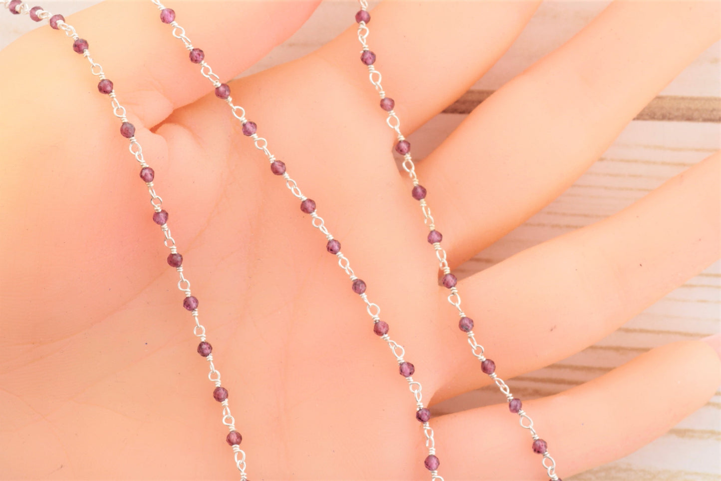 Rhodolite Garnet 2.5mm Faceted Rounds Rosary Chain Sterling Silver Wire Wrap Chain by the Foot