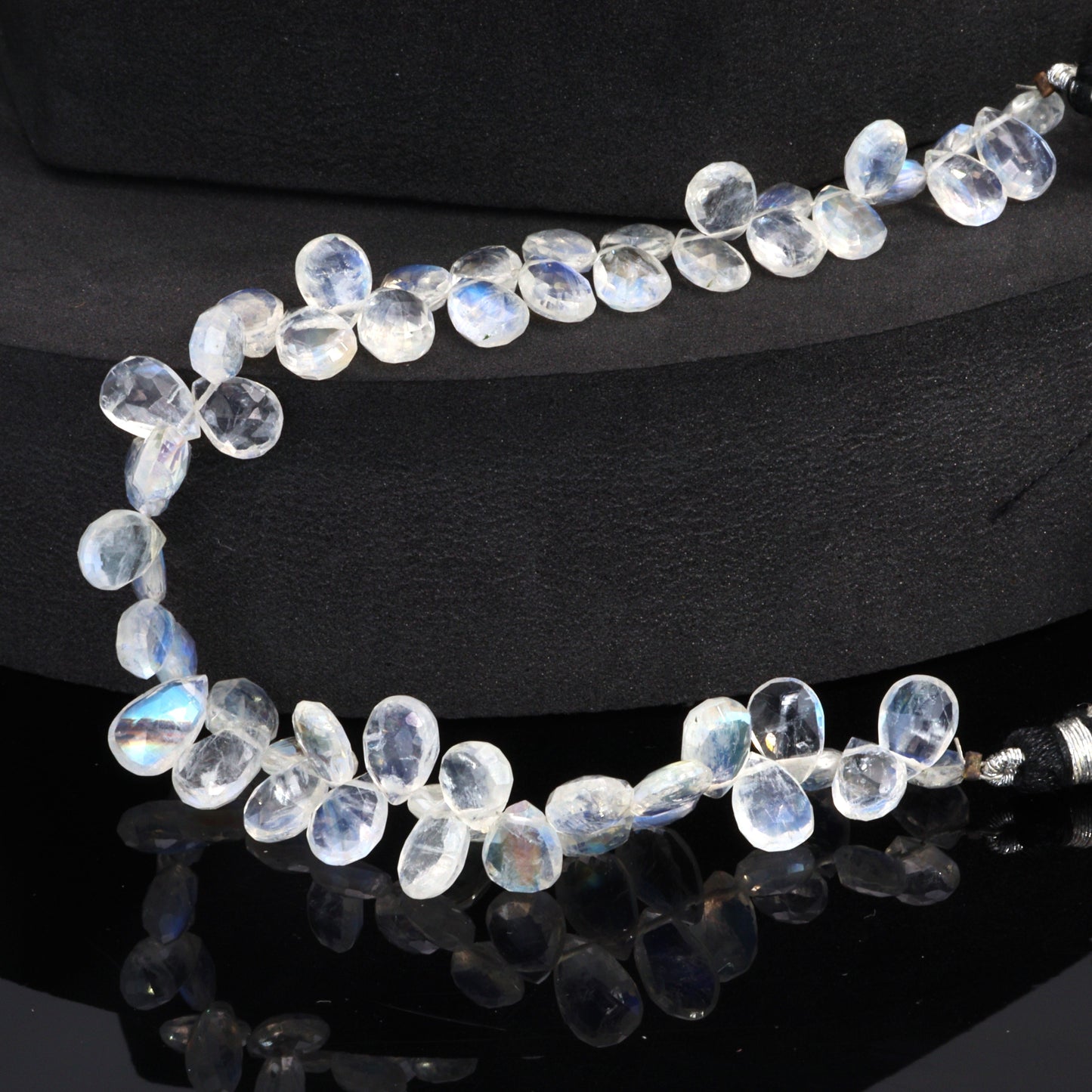 AA Blue Rainbow Moonstone 8x6mm Faceted Pear Shaped Briolettes Bead Strand