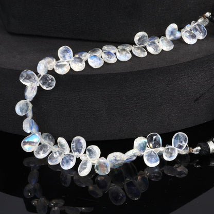 AA Blue Rainbow Moonstone 8x6mm Faceted Pear Shaped Briolettes Bead Strand